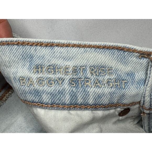 American Eagle Women's Highest Rise Baggy Straight Blue Jeans - Size 6 (25x31) - Picture 5 of 6
